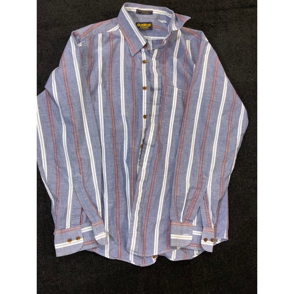 OshKosh Bgosh Mens Medium Blue Striped Long Sleeve Button Down Shirt Chambray